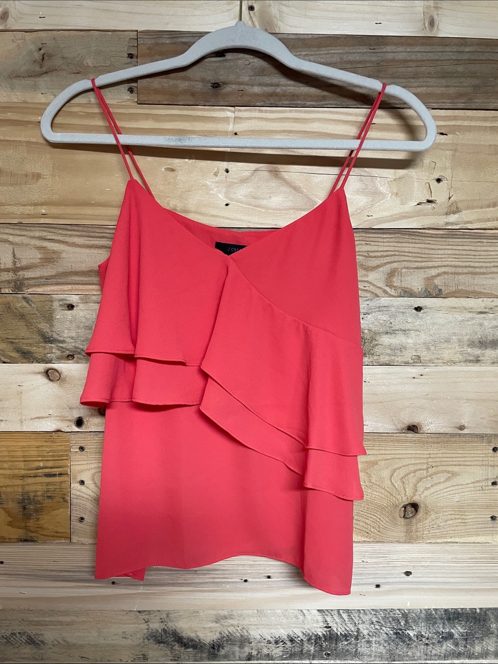 J. Crew size 00 Vibrate Red Ruffle Spaghetti Strap Lightweight Silk Blouse Cami